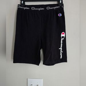Champion Black Logo Biker Shorts